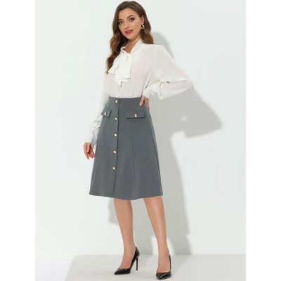 Allegra K Women's Button Decor Work A-Line Formal Knee Length Skirt 1 Allegra K Women's Button Decor Work A-Line Formal Knee Length Skirt