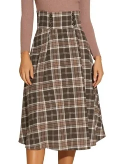 Allegra K Women's Plaid High Elastic Waist Vintage Fall A-Line Midi Skirt -Avene Clothing Shop GUEST 01957ed6 c6a1 4a99 b879 bce0aa409636