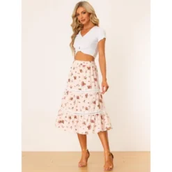 Allegra K Women's Floral Midi Skirts Elastic Waist Tiered Flowy Chiffon Skirts -Avene Clothing Shop GUEST 01b51873 ae00 4775 9666 361c05e617dc