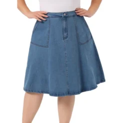 Agnes Orinda Women's Plus Size Button Down Casual A-Line Pockets Midi Jean Skirts -Avene Clothing Shop GUEST 023a000c 4f2f 4690 a713 45e8fa4a80a8