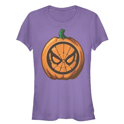 Junior's Marvel Halloween Spider-Man Mask Pumpkin T-Shirt 2 Junior's Marvel Halloween Spider-Man Mask Pumpkin T-Shirt - Image 2