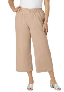 Jessica London Women’s Plus Size Wide Leg Linen Crop Pant