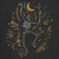 Junior's Lost Gods Halloween Skeleton And Fall Leaves T-Shirt