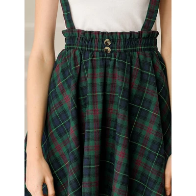 Allegra K Women's Plaid Pleated Mini Tartan Overall Skater Suspender Skirt 5 Allegra K Women's Plaid Pleated Mini Tartan Overall Skater Suspender Skirt - Image 5
