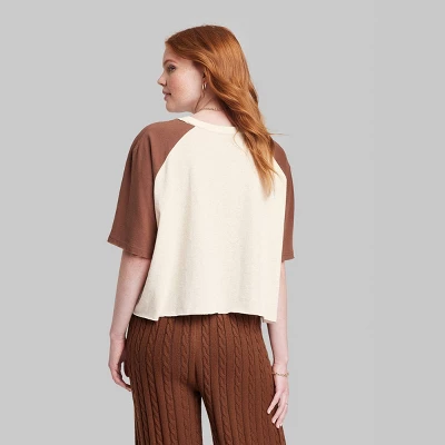 Women's Ascot + Hart Cropped St. John Elbow Sleeve Graphic T-Shirt - Brown 2 Women's Ascot + Hart Cropped St. John Elbow Sleeve Graphic T-Shirt - Brown - Image 2