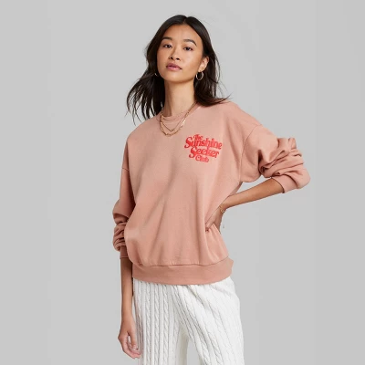 Women's Ascot + Hart Sunshine Fleece Graphic Pullover Sweatshirt - Orange 1 Women's Ascot + Hart Sunshine Fleece Graphic Pullover Sweatshirt - Orange