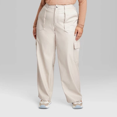 Women's High-Rise Straight Leg Faux Leather Cargo Pants - Wild Fable™ 2 Women's High-Rise Straight Leg Faux Leather Cargo Pants - Wild Fable™ - Image 2