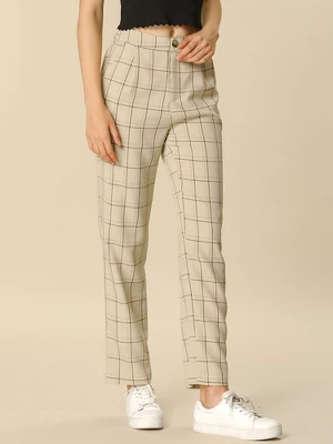 Allegra K Women's Plaid Elastic Waist Casual Work Office Long Trousers 1 Allegra K Women's Plaid Elastic Waist Casual Work Office Long Trousers