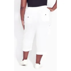 Women's Plus Size Cotton Roll Up Capri - White | AVENUE