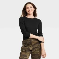 Women's 2pk Long Sleeve Shrunken Rib T-Shirt - Universal Thread⢠White/Black