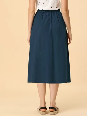 Allegra K Women's Casual Elastic Waist Peasant A-Line Midi Skirts With Pockets 3 Allegra K Women's Casual Elastic Waist Peasant A-Line Midi Skirts With Pockets - Image 3