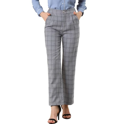 Allegra K Women's Plaid Elastic Waist Casual Work Office Long Trousers 10 Allegra K Women's Plaid Elastic Waist Casual Work Office Long Trousers - Image 10