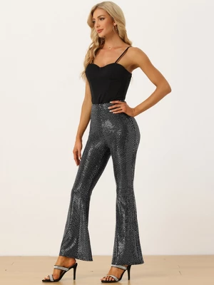 Allegra K Sequin Pants For Women's Sparkle Bell Bottoms Stretch Shiny Flare Pants 3 Allegra K Sequin Pants For Women's Sparkle Bell Bottoms Stretch Shiny Flare Pants - Image 3