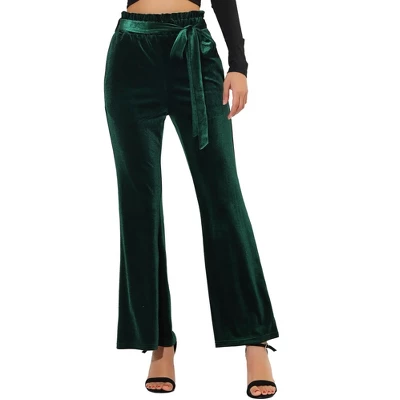 Allegra K Women's Velvet Tie Waist Stretchy Wide Leg Pants With Pockets 8 Allegra K Women's Velvet Tie Waist Stretchy Wide Leg Pants With Pockets - Image 8