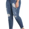 ELOQUII Women’s Plus Size Classic Fit Distressed Boyfriend Jean