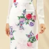 Allegra K Women's Floral Elastic Waistband Bodycon Pencil Skirt With Back Slit