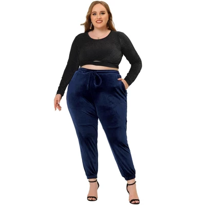 Agnes Orinda Women's Plus Size Velvet Elastic Waist Cuff Casual Pant 2 Agnes Orinda Women's Plus Size Velvet Elastic Waist Cuff Casual Pant - Image 2