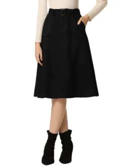 Allegra K Women's Casual Faux Suede Pockets Stretch A-line Midi Skirt With Belt -Avene Clothing Shop GUEST 22777613 392c 4cd6 a243 68e9c088a70c