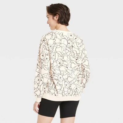 Women's Winnie The Pooh AOP Cozy Graphic Sweatshirt - Tan 1 Women's Winnie The Pooh AOP Cozy Graphic Sweatshirt - Tan