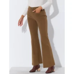 Allegra K Women's High Waisted Bootcut Trousers Retro Bell Leg Corduroy Pants
