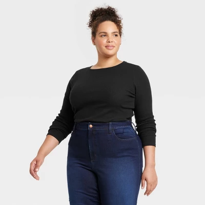 Women's 2pk Long Sleeve Shrunken Rib T-Shirt - Universal Thread™ White/Black 7 Women's 2pk Long Sleeve Shrunken Rib T-Shirt - Universal Thread™ White/Black - Image 7