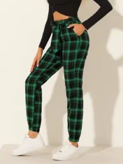 Allegra K Women's Elastic High Waist Leisure Plaid Pants With Pockets -Avene Clothing Shop GUEST 272f82f9 f739 4ff0 9387 3e1fe8407a9b