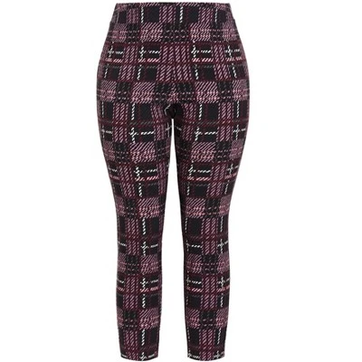 Women's Plus Size Jemma Check Pant - Plum | AVENUE 2 Women's Plus Size Jemma Check Pant - Plum | AVENUE - Image 2