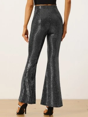Allegra K Sequin Pants For Women's Sparkle Bell Bottoms Stretch Shiny Flare Pants 2 Allegra K Sequin Pants For Women's Sparkle Bell Bottoms Stretch Shiny Flare Pants - Image 2