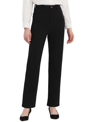 Allegra K High Stretch Pants For Women's Straight Leg Work Office Casual Trousers 5 Allegra K High Stretch Pants For Women's Straight Leg Work Office Casual Trousers - Image 5