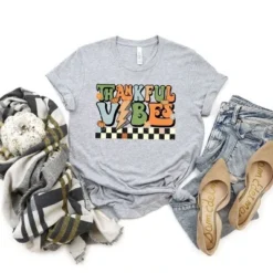 Simply Sage Market Women's Thankful Vibes Checkered Short Sleeve Graphic Tee
