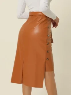 Seta T Womens' High Low Hem Belted High Waist Side Button Decor Leather Skirt -Avene Clothing Shop GUEST 2f4c2f6e 22ee 45f7 8170 44289aa7d17d