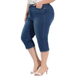 Agnes Orinda Women's Plus Size Jeans Zipper Back Yoke Stretch Roll Up Cuff Denim Pants