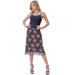 Womens Knee Length Elastic Waist Black Floral Pattern Skirt -Avene Clothing Shop GUEST 318cd065 5558 4585 8448 69a78a9ee9a9