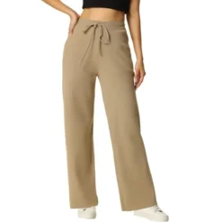 Seta T Women's Casual Ribbed Knit Elastic High Waist Tie Front Wide Leg Pants -Avene Clothing Shop GUEST 336928e5 9b71 4ec2 a177 2f47406a6d34