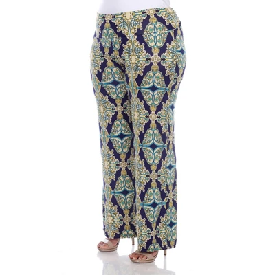 Women's Plus Size Printed Palazzo Pants - White Mark 2 Women's Plus Size Printed Palazzo Pants - White Mark - Image 2