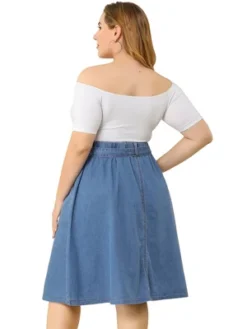 Agnes Orinda Women's Plus Size Denim Tie Waist Button Front A-Line Midi Skirts -Avene Clothing Shop GUEST 36448e39 6c4a 4c4a 9d23 c09650dc3680