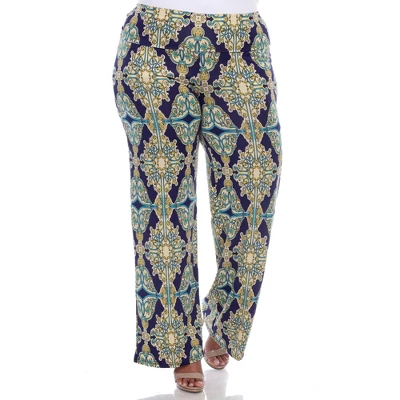 Women's Plus Size Printed Palazzo Pants - White Mark 1 Women's Plus Size Printed Palazzo Pants - White Mark