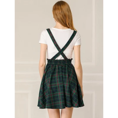 Allegra K Women's Plaid Pleated Mini Tartan Overall Skater Suspender Skirt 4 Allegra K Women's Plaid Pleated Mini Tartan Overall Skater Suspender Skirt - Image 4