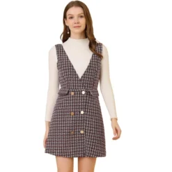 Allegra K Women's Elegant Vintage Button Front V Neck Plaid Tweed Overalls Pinafore Skirts -Avene Clothing Shop GUEST 38a9aa82 72bf 49c2 8edc 439ffc58b95f
