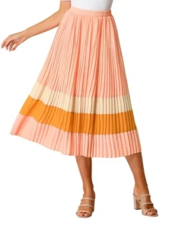 Allegra K Women's Elastic Waist Color Block A-Line Midi Pleated Chiffon Skirt -Avene Clothing Shop GUEST 38cbb455 48c2 4fa6 b9a4 4d80e80022f8