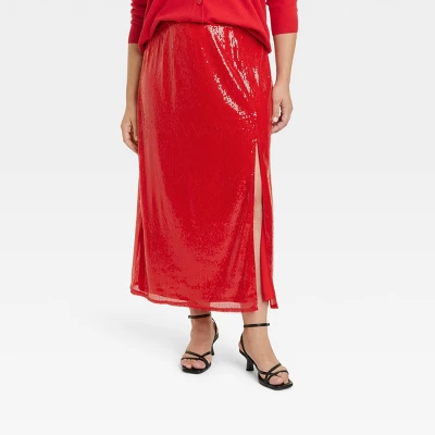Women's Sequin A-Line Midi Skirt - A New Day™ Red 4 Women's Sequin A-Line Midi Skirt - A New Day™ Red - Image 4