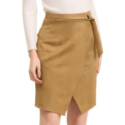 Allegra K Women's A-Line Knee Length Front Slit Wrap Faux Suede Skirt -Avene Clothing Shop GUEST 3a9aa264 b3cc 4799 8746 f9b0cb0380de