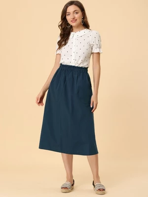 Allegra K Women's Casual Elastic Waist Peasant A-Line Midi Skirts With Pockets 2 Allegra K Women's Casual Elastic Waist Peasant A-Line Midi Skirts With Pockets - Image 2