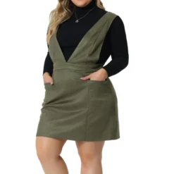 Agnes Orinda Women's Plus Size V Neck Sleeveless Faux Suede Pockets Pinafore Overall Mini Skirts -Avene Clothing Shop GUEST 3e52e94b 9238 4cd9 a96c 70003d8386d1