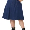 Agnes Orinda Women's Plus Size Button Down Casual A-Line Pockets Midi Jean Skirts