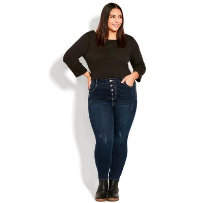 Women's Plus Size Serendipity Zip Jean - Dark Wash | EVANS 3 Women's Plus Size Serendipity Zip Jean - Dark Wash | EVANS - Image 3