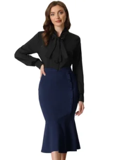 Allegra K Women's High Waist Elegant Button Decor Stretch Mermaid Midi Skirt -Avene Clothing Shop GUEST 434b42c9 2dfd 4163 85e5 500ba3b9d489