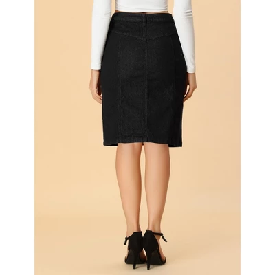 Allegra K Women's Casual Denim Skirt Slit High Waisted Knee Length Jean Skirts 4 Allegra K Women's Casual Denim Skirt Slit High Waisted Knee Length Jean Skirts - Image 4