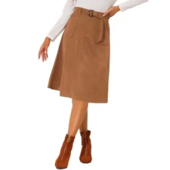 Allegra K Women's Casual Faux Suede Pockets Stretch A-line Midi Skirt With Belt -Avene Clothing Shop GUEST 4602cf0d f6c6 48e8 a3c0 bb3f58e64ce2