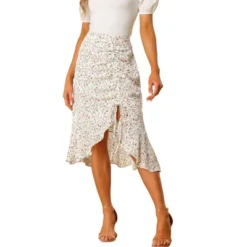 Allegra K Women's Floral Skirt Summer Casual Drawstring Side Ruffled Midi Skirt -Avene Clothing Shop GUEST 4ba50369 bad6 4296 a17a 1998a6dc13d4